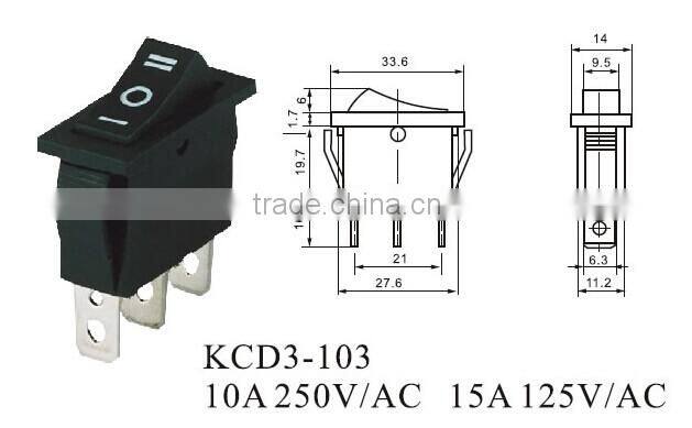 CNGAD KCD3 Series 10A 250V Electrical Rocker Switch(rocker switch 250v,boat switch)(KCD3-103)