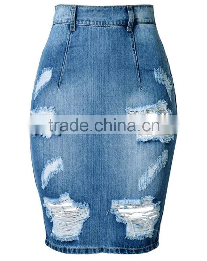 new models Women's Washed High Waist Ripped Hole Denim Skirt jeans skirts