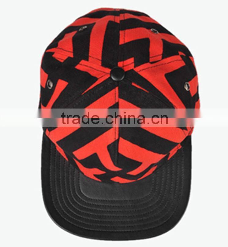 5panel 100% cotton striped leather brim snapback hats