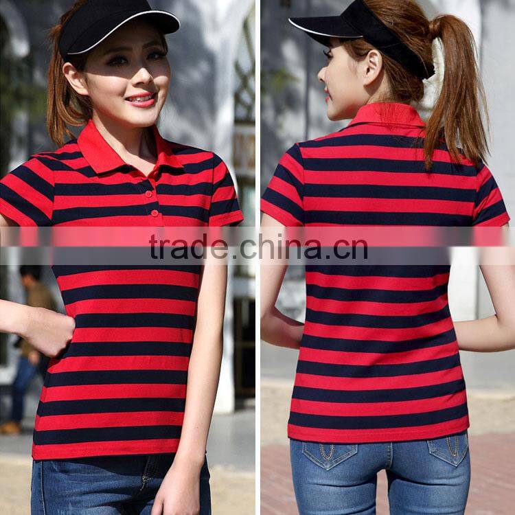 China Factory Women Cotton Blank Polo T-shirt with stripe
