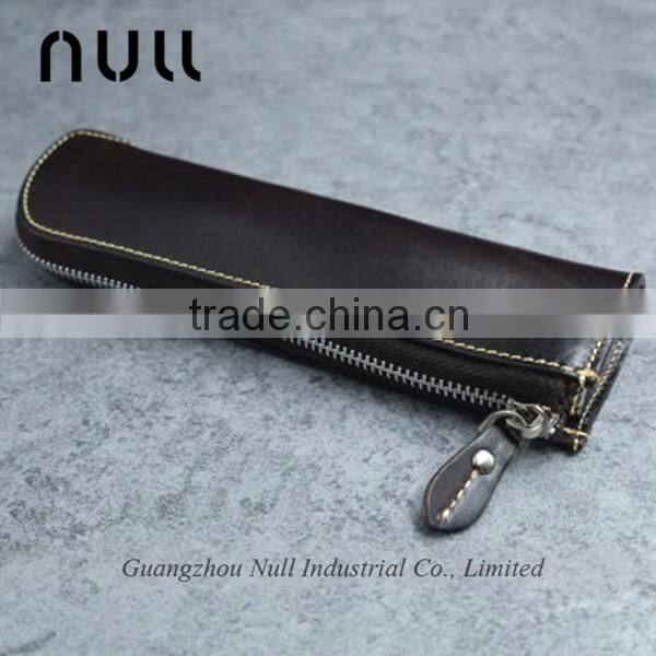 Genuine leather pen holder box with zipper