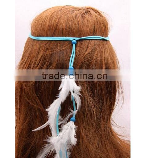 New and fashion Women Double Layers Braided Hairband Colorful Feather Leaf Pendant Head Band