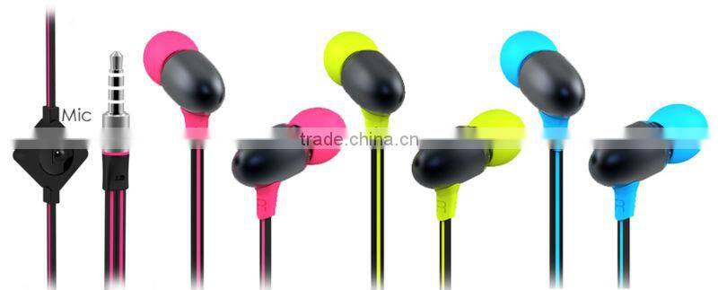 Newest 2013 Wallytech WHF-124 Metal in-ear Earphone with Microphone Flat Cable for iPhone for Samsung