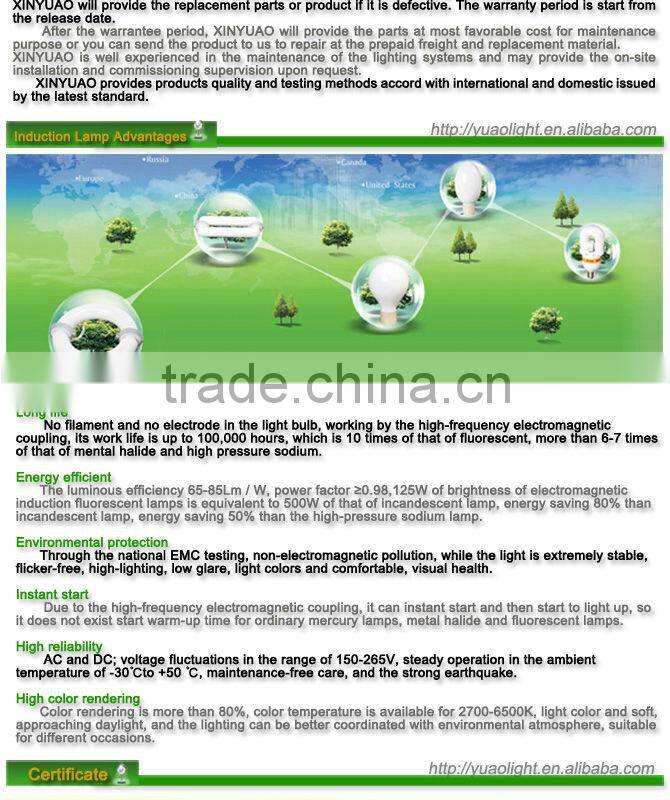 Low Frequency & high frequency induction light resource, electrodeless ballast and bulb 135w, 2700k-6500k