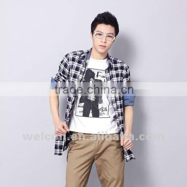 New 100% cotton chambray long sleeve famous brand name design fashion men's casual shirts