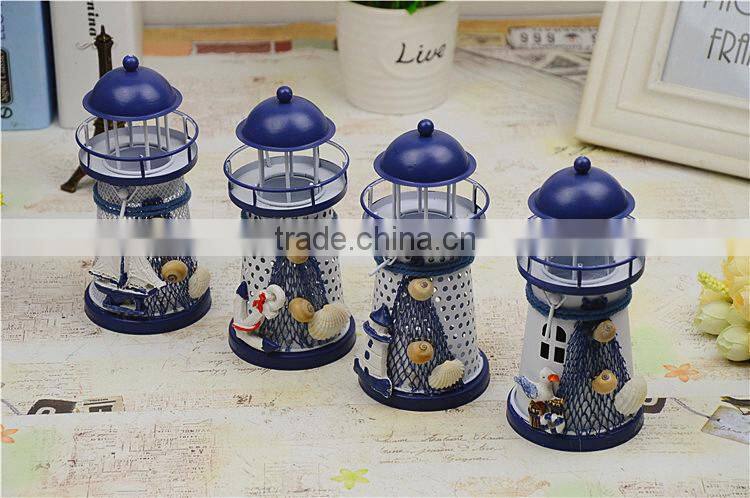 2015 new design mediterranean style lighthouse metal candle holder