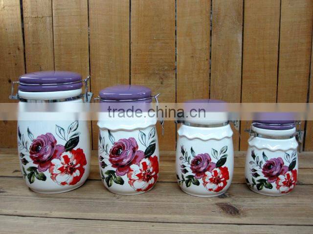 Elegant Flower Decal Ceramic Cake /Fruit Serving Plate with Wooden Stand for Party