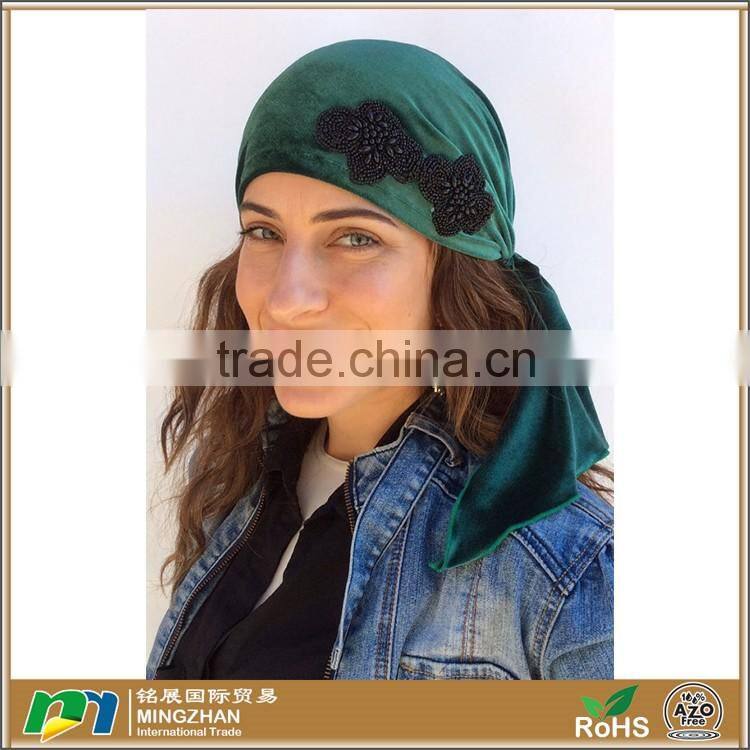 Green Stretch Pre tied snood Velvet Scarf