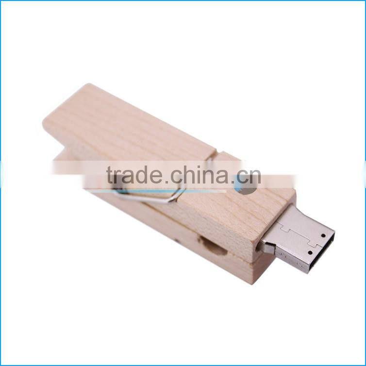 Custom engraving logo wood usb flash drive wooden clip USB key thumb drive 2.0 bulk 4GB/16GB/32GB/64GB/128GB