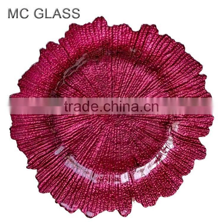Handmade Wholesale Red Sea Sponge Glass Charger Plates for Wedding Decoration