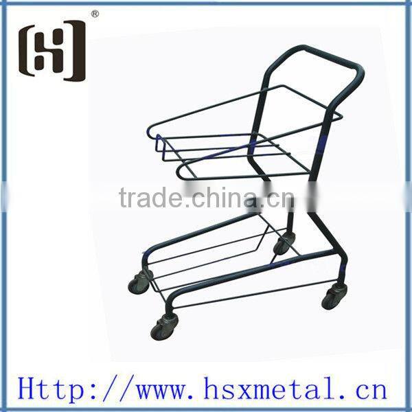 powder coat supermarket shopping trolley cart with 2 baskets HSX-S487