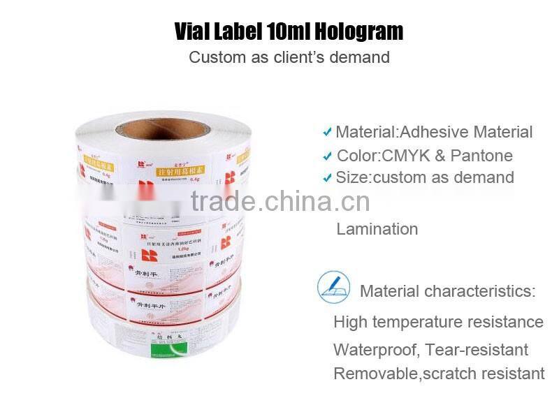 Medicine Pill Vial Label 10ml Hologram Labels Printing
