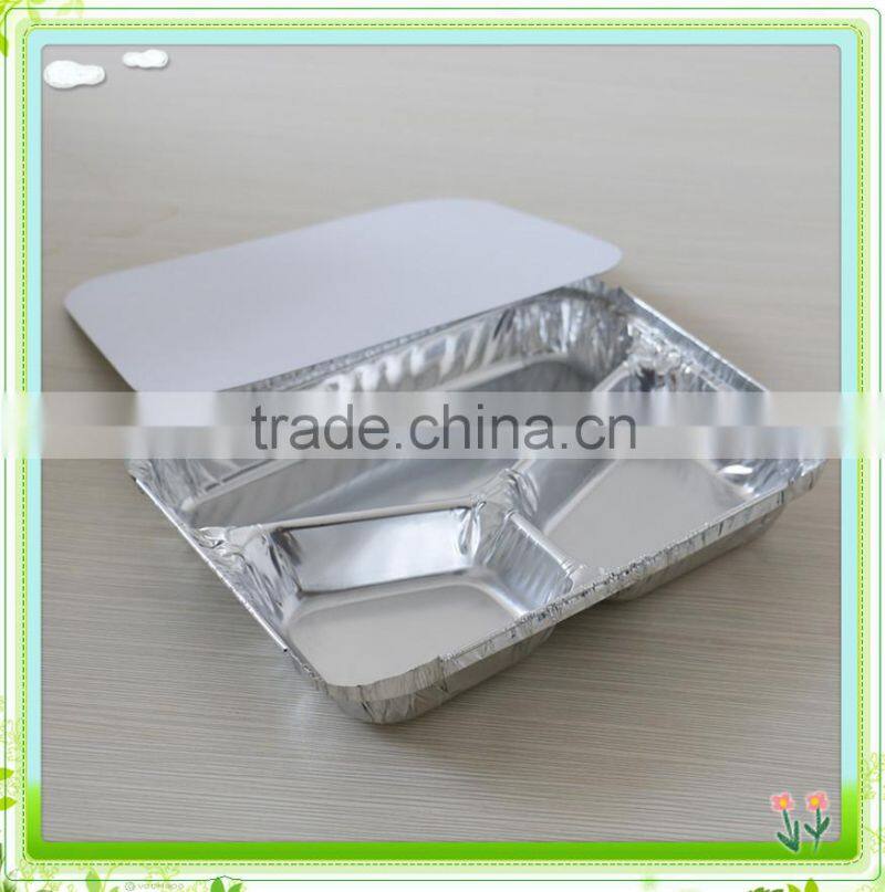 Disposable 3 compartments Aluminum Foil Food tray with lid