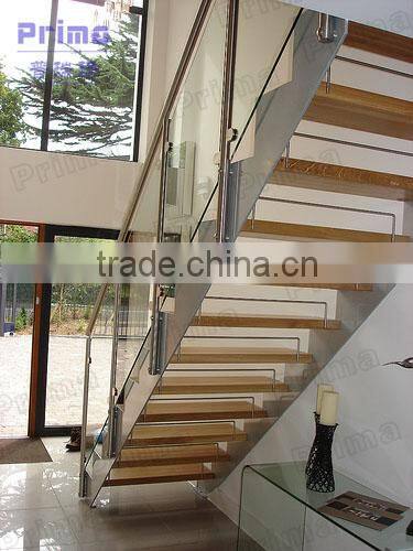 solid wood straight staircase glass handrail anti-slip strip for stairs