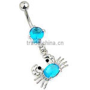 Surgical steel crab dangle belly button ring body piercing jewelry