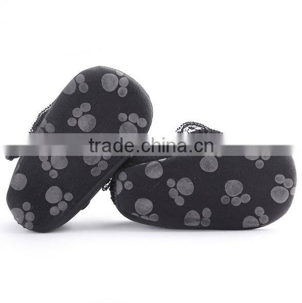 Classic black with cute bow female baby dress shoes