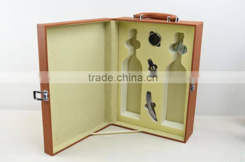 Light brown leather wine box/packaging customized logo printing
