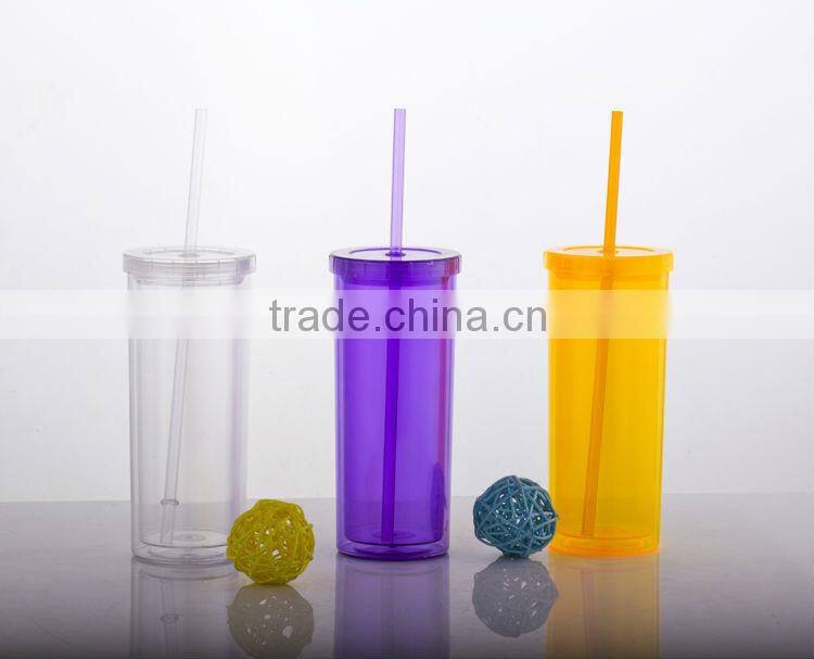 2016 Custom Items Double Wall Coke Cup Plastic Coffee Advertising Mug with Straw & Cap used on Beach