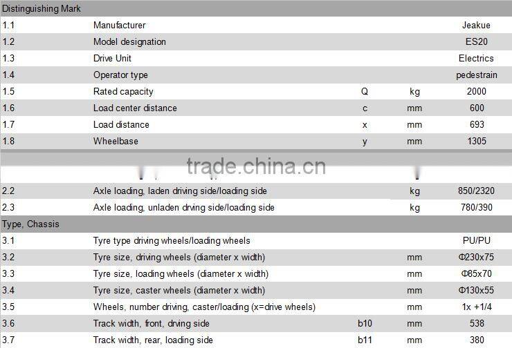 Factory price 2T Walkie electric stacker forklift