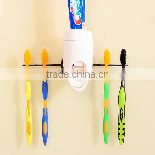 Automatic Toothpaste Dispenser and 4 Toothbrush Holder Stand Set Wall Mount Rack