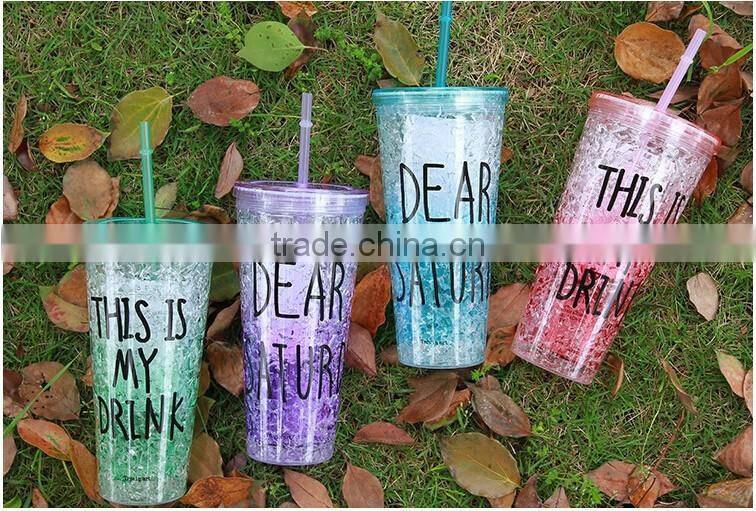 double wall plastic drinking mug with straw summer ice cup