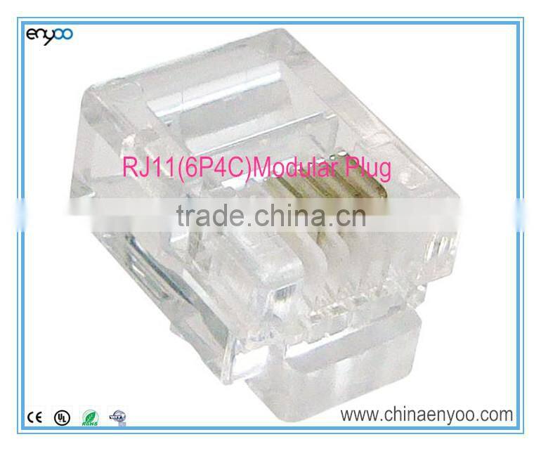 Modular Plug, RJ11 Plug, 6 Position, 4 Conductor, For Round Solid and Stranded Wires
