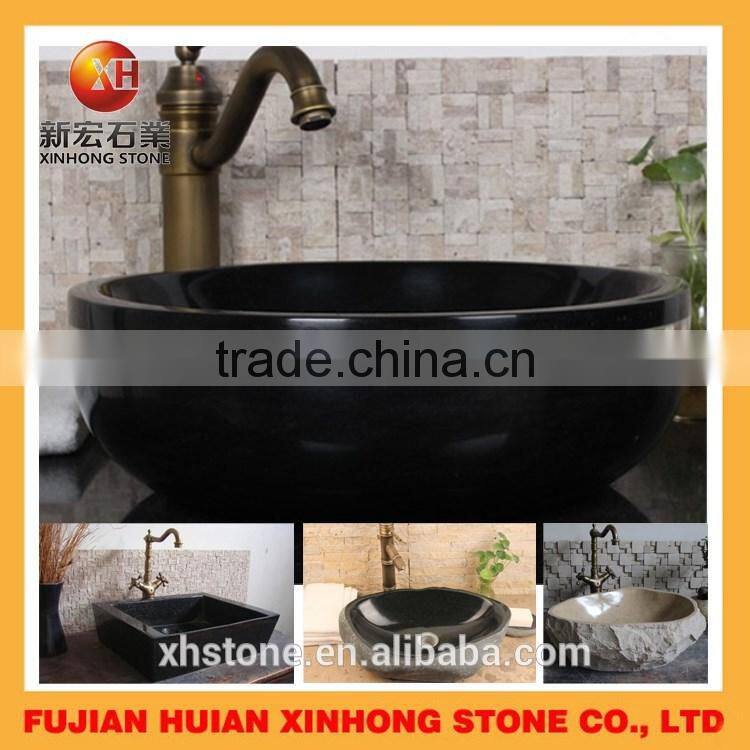 natural smooth polished black marble bathroom wash basin