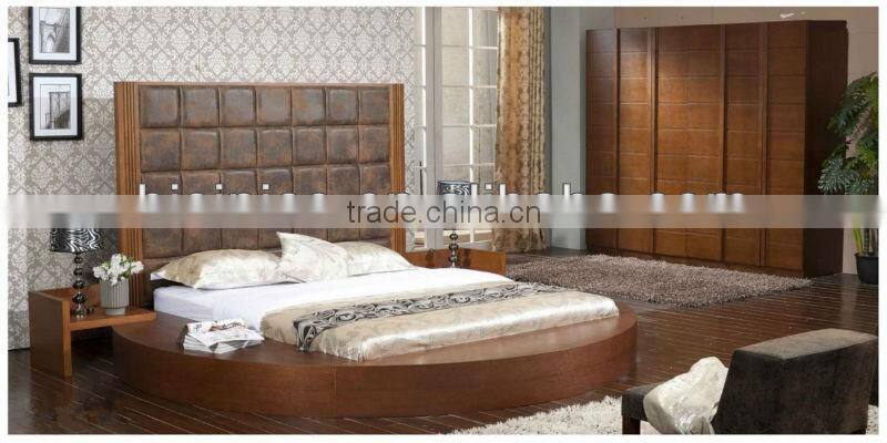 Contemporary Round Bed With Solid Wood Frame Bedroom Furniture,Malaysia Style Bedroom Natural Wood Furniture