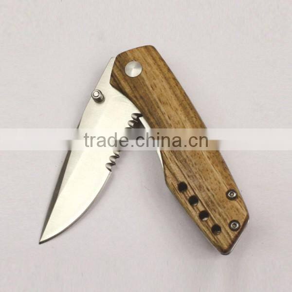 Real Zebra Wood Pocket Survival Stainless Steel Knife For Outdoor