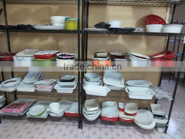 Hot Wholesale rectangle glazed ceramic bake plate with handles for daily use