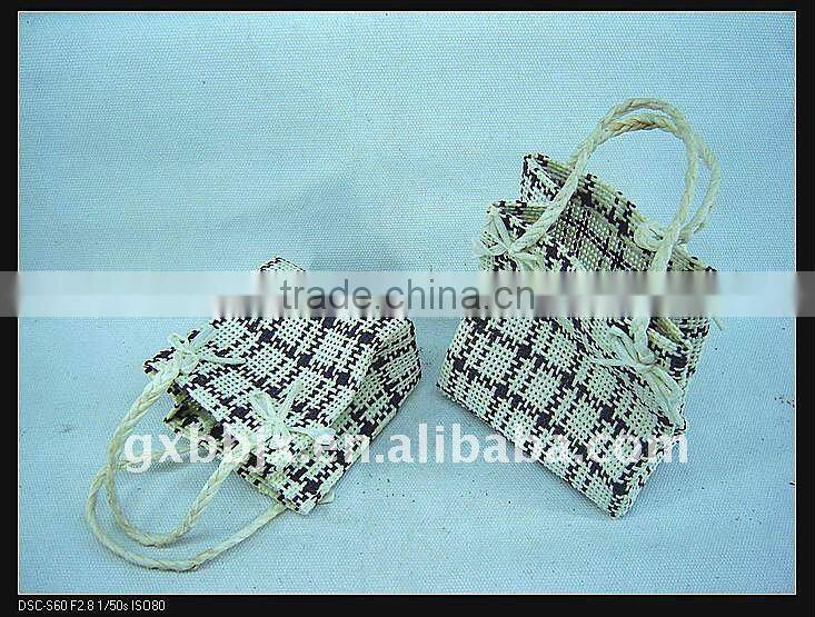 Grey cotton&paper rope rectangle small cotton cloth handbags
