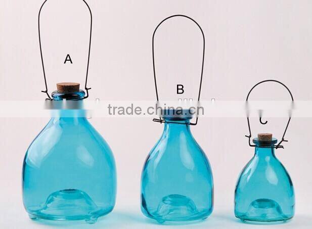 3pcs glass wasp trap with metal handle amd cork hanging glass bee catcher glassware