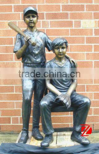 Bronze baseball player garden boy figurine sculpture