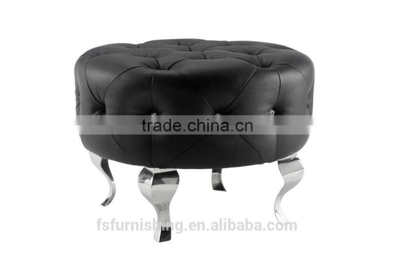 JR-01 Modern contemporary white color genuine leather crystal tufted leisure neoclassic stools ottoman chair