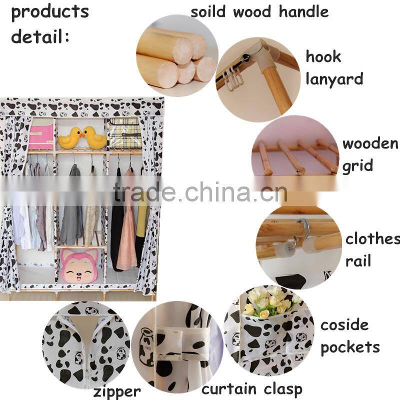 Best selling non-woven cover soild wood handle wardrobe