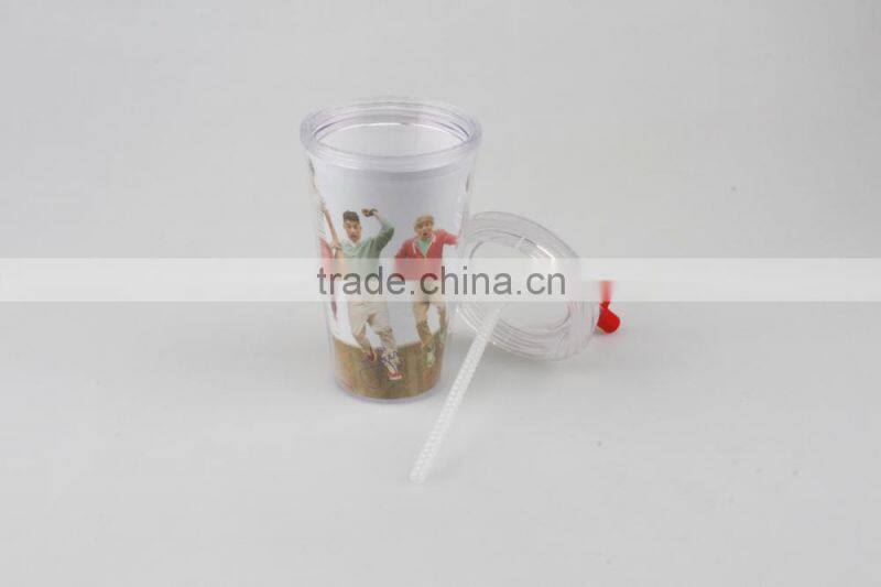 500ML Best-selling PS Plastic Double Wall Drinking Cup With Straw