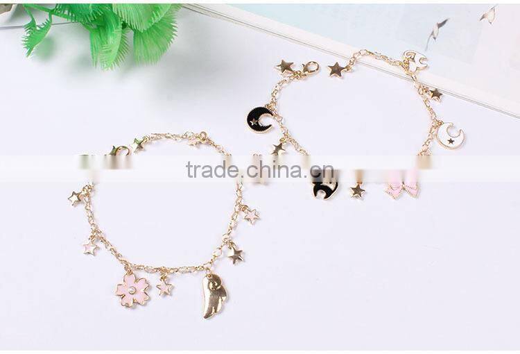 enamel magic charms bracelet gold chain and suede leather handwoven bracelet lovely charms bracelet