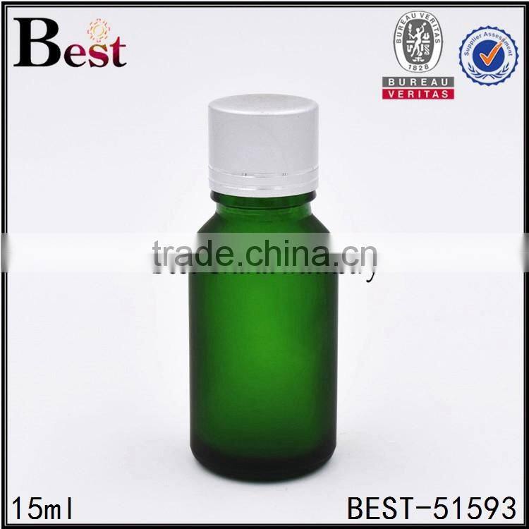 15ml frosted glass bottle green colored essential oil frosted glass bottle with silver aluminum cap