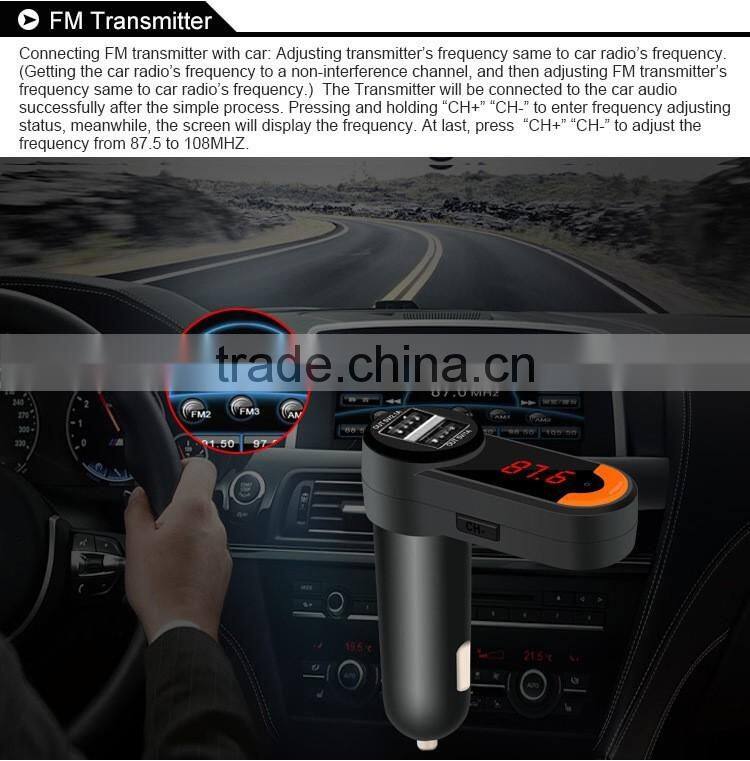 Wireless Bluetooth Car Kit with Portable Dual USB car charger Hands Free MP3 Player FM Transmitter