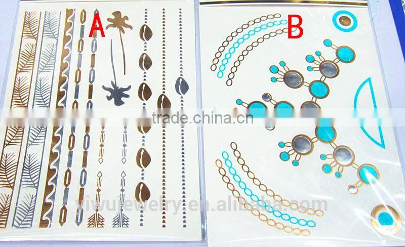 T001-035china cheap glitter tattoo paper metallic gold body temporary colorful tattoo sticker