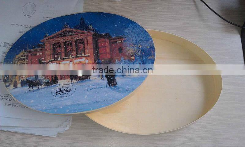 pine wood cheese printed circle box|wooden box