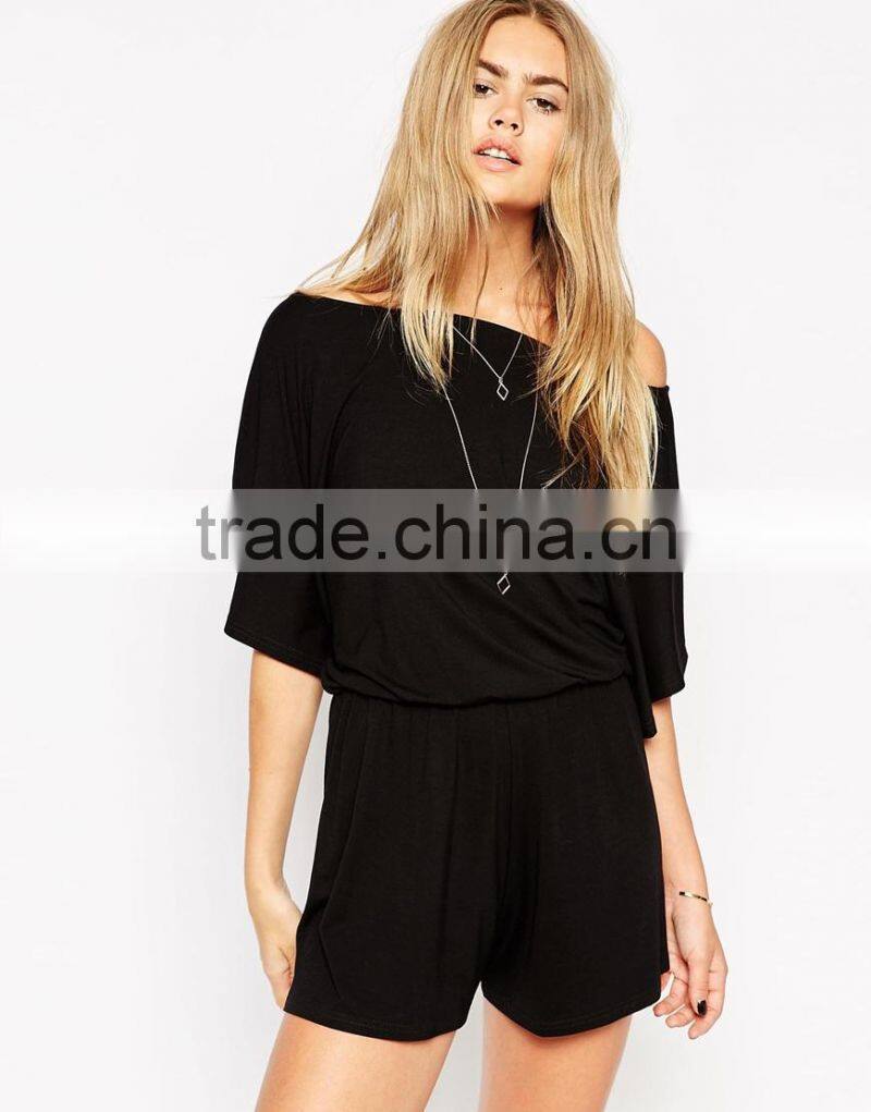2015 fashionable hot sale OEM customized Off ShoulderJersey Romper With Kimono Sleeve