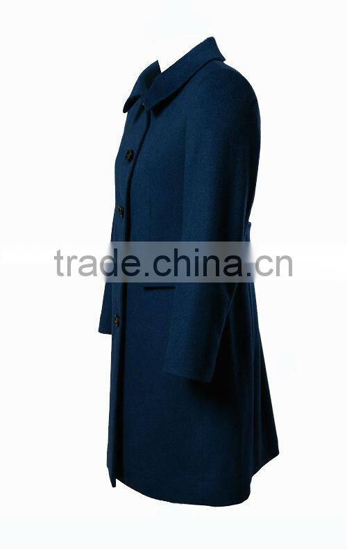 Ladies Straight Fit Formal Navy Blue Wool Coat
