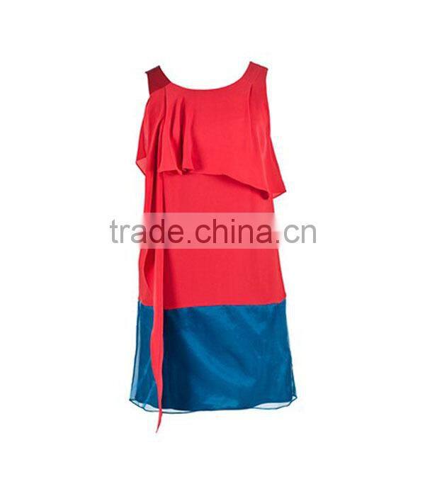 famous name brand garments design ladies' loose fit double colored sleeveless round necked korean mini dress