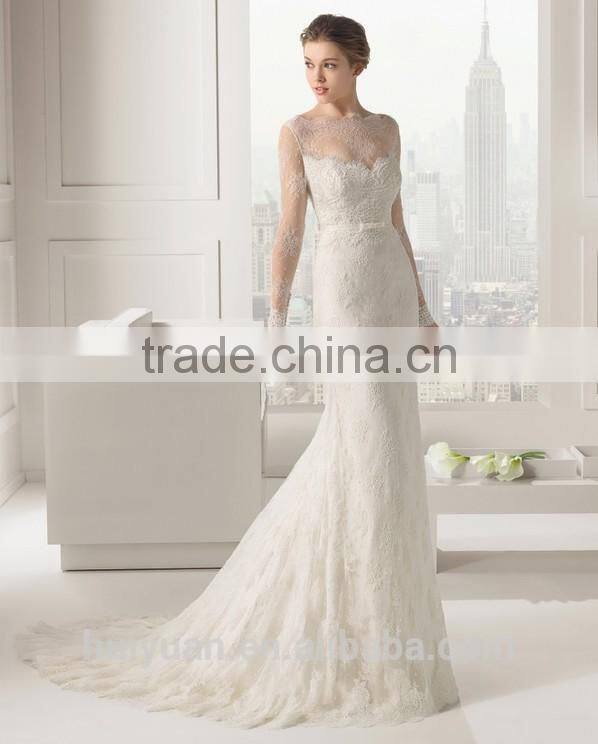 modest long sleeves bridal lace bateau neck muslim wedding dress