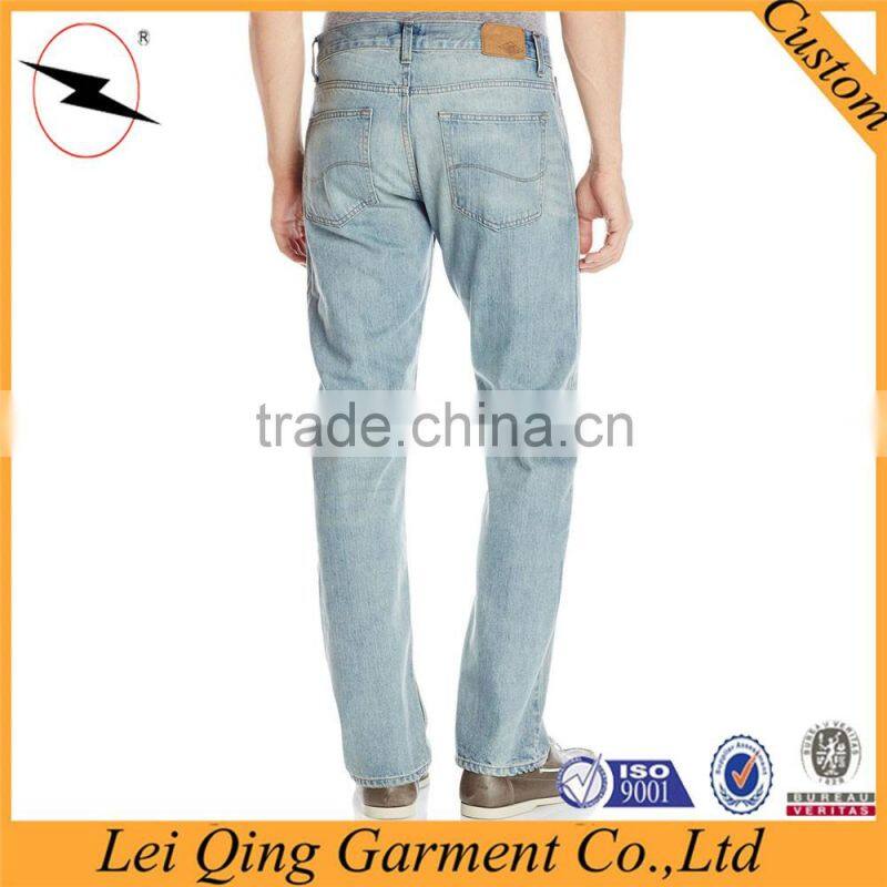 Fashion solid color washed blue jeans denim of young mens