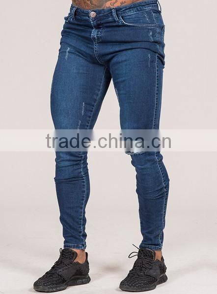 2016 mens skinny jeans blue knee ripped jeans distress denim jeans