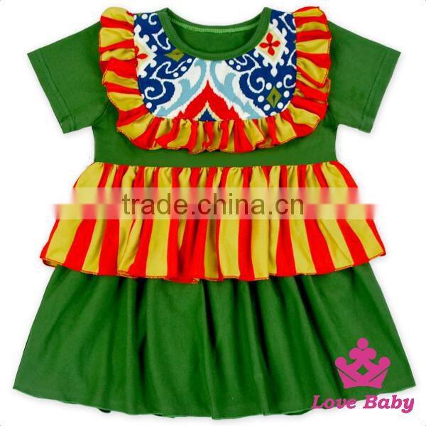 Soft Cotton Stitching Ruffle Baby Tops One Layers With Printed Fabric Short Sleeve Shirts