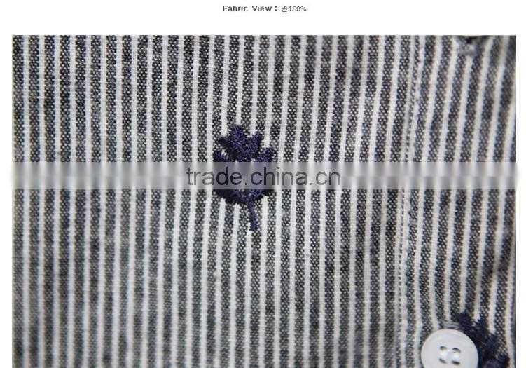 100 cotton comfortable long sleeve leaves Embroidery striped shirts for women stand collar shirts