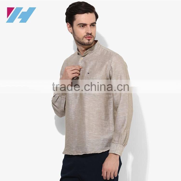 Men's Clothing Long Sleeve Beige Casual Kurta Designs For Men